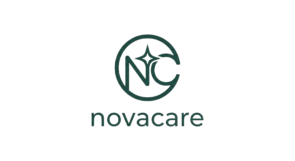 Remove the background from this logo image, keeping only the NovaCare circular monogram and "novacare" text on a transparent background.