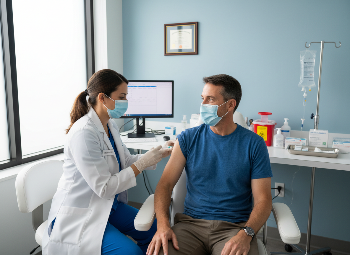 Professional vaccination service with healthcare worker administering vaccine in clinical setting